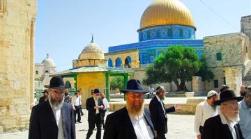 قائد شرطة الاحتلال وضباطه يتجولون في باحات الحرم القدسي